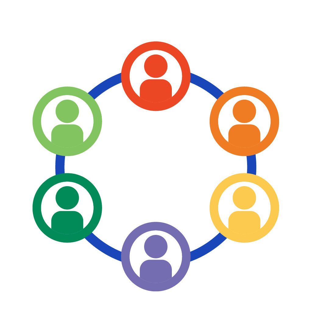 Different coloured people icons in a circle showing connectedness