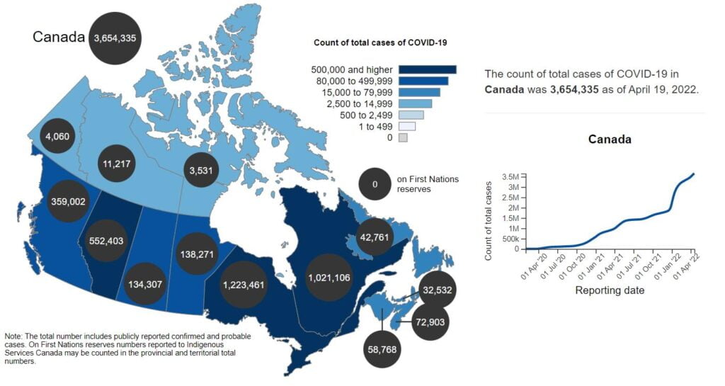Map of COVID-19 Cases in Canada.