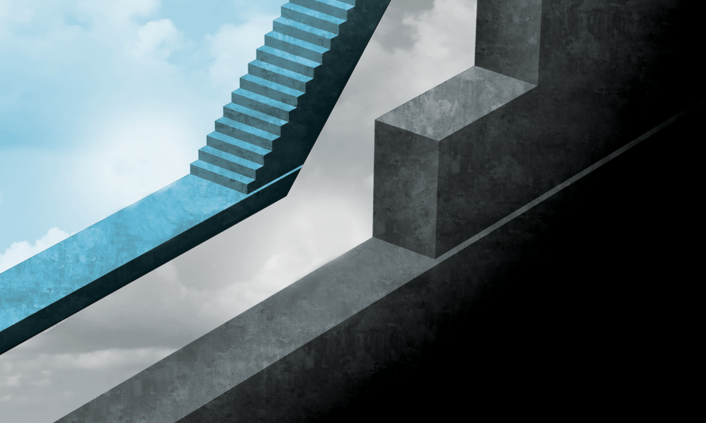 A staircase next to a larger set of stairs that would be difficult to climb